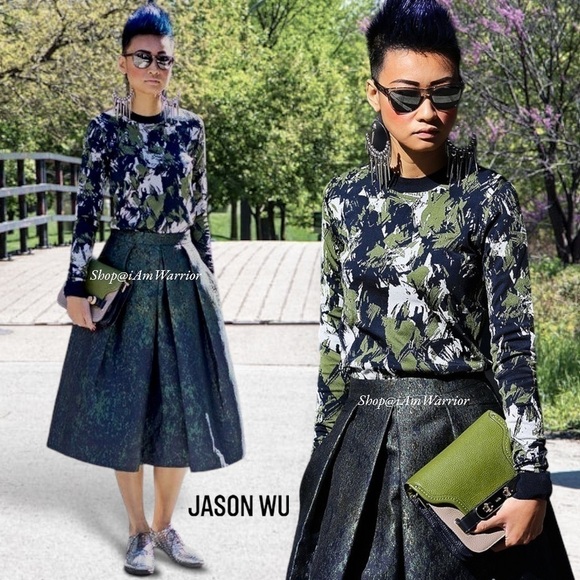 Jason Wu abstract crewneck pullover in navy, basil & chalk *shop@iamwarrior - Picture 4 of 15